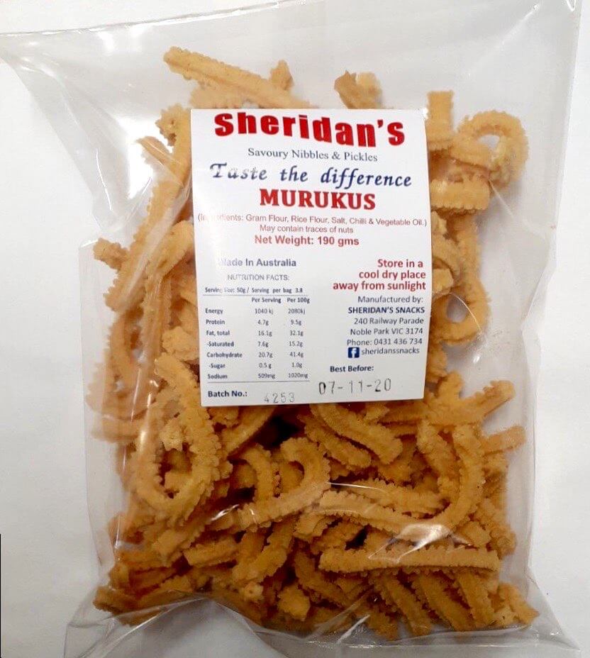 Sheridan's Savoury Nibbles & Pickles Murukus 190g - Ceylon Grocers